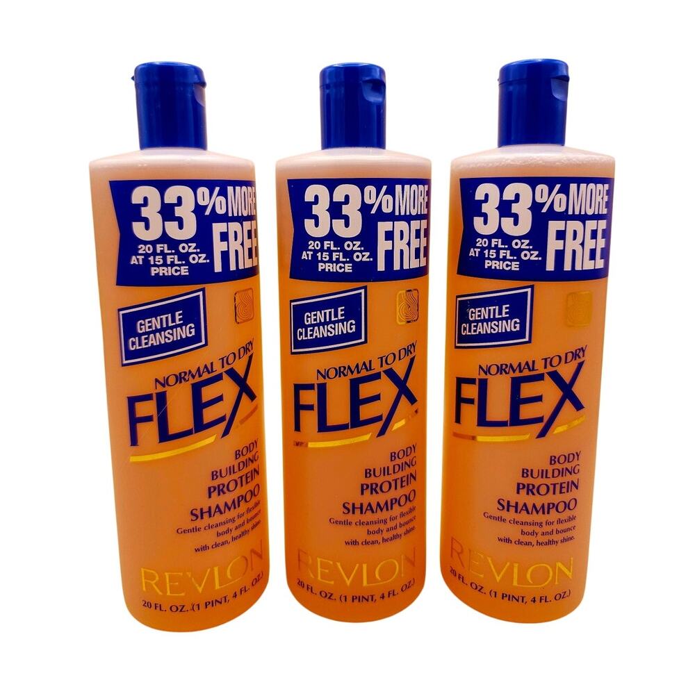 (3) Revlon Flex Protein Shampoo Body Building Normal To Dry Hair 20 Oz Set of 3
